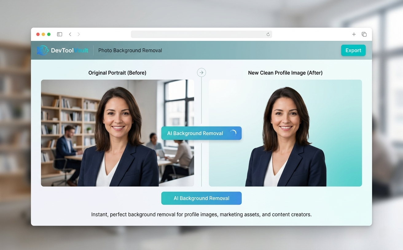 Portrait image with background removed using devtoolvault background remover tool